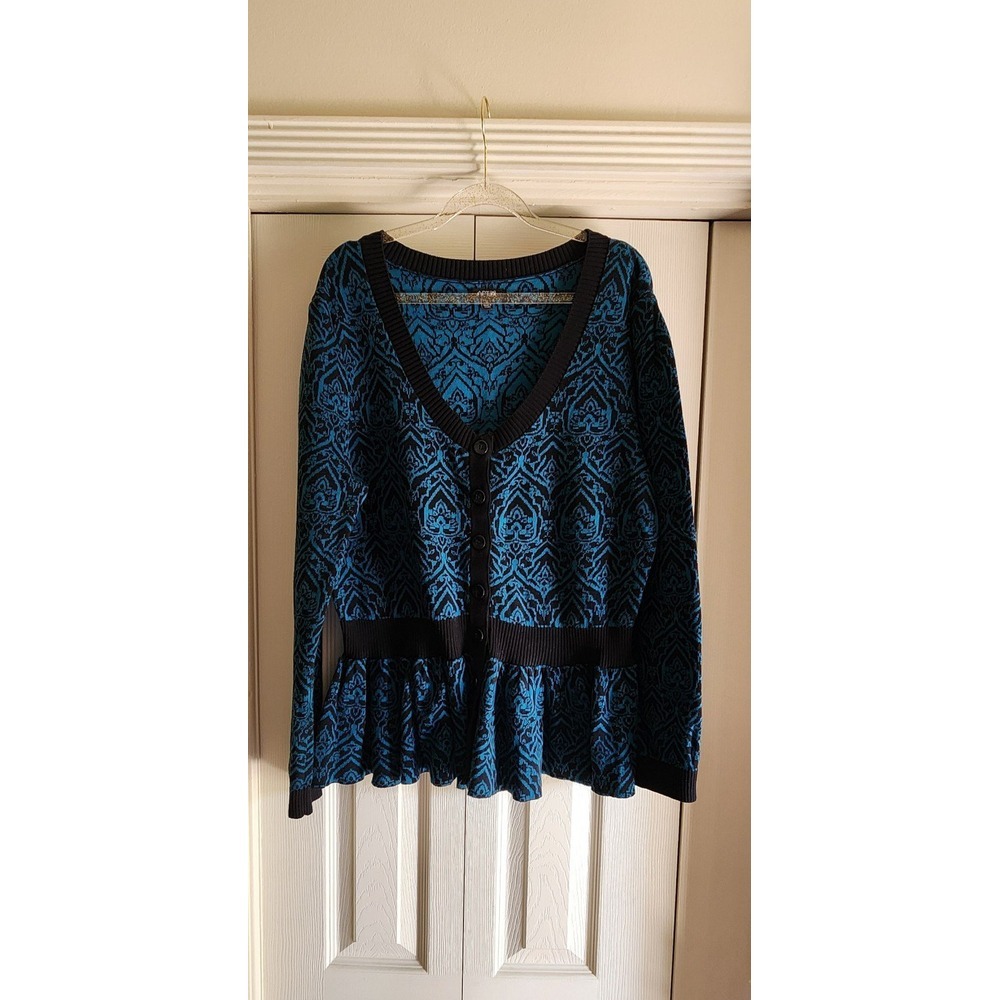 Apt. 9 Teal and Black V-Neck Peplum Cardigan